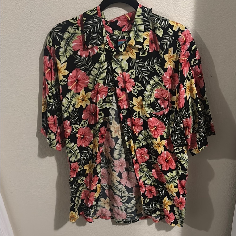 Reyn Spooner Tropical Floral Shirt with Yellow and Green